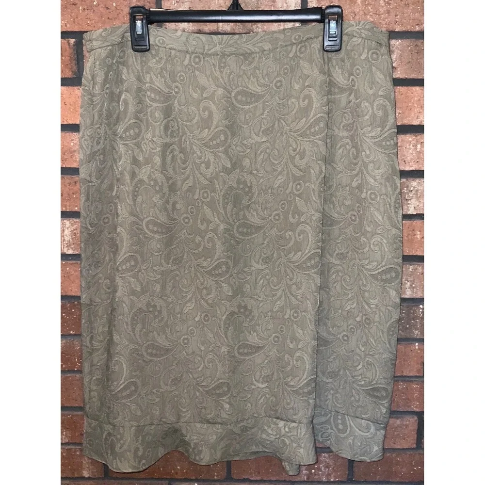 Dorby Womens 3 Piece Skirt Suit Set Sage Green Paisley Jacquard Blazer Size 16